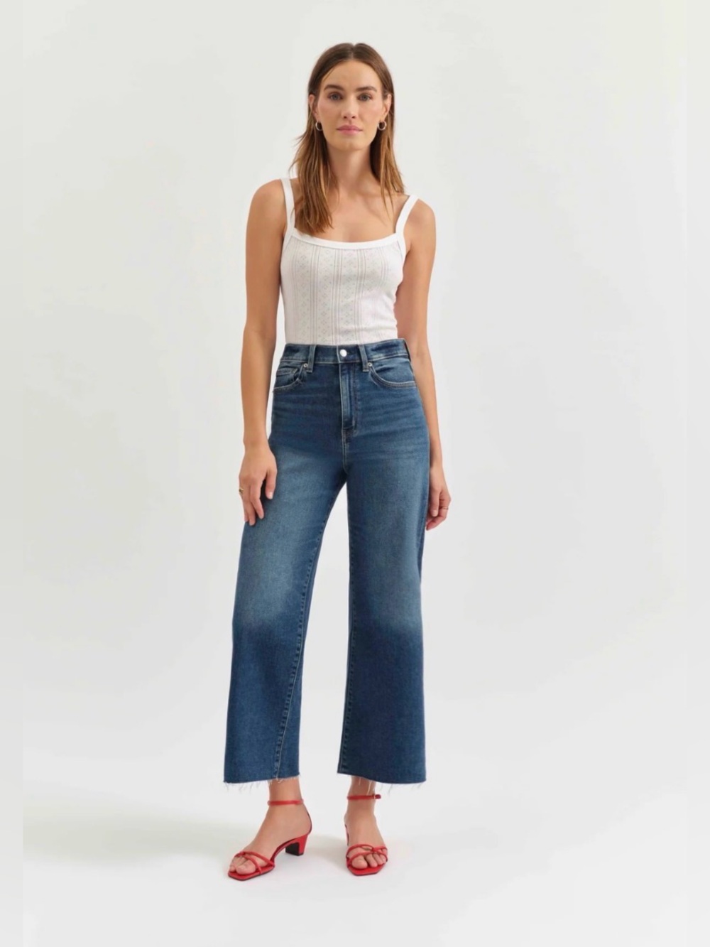 Rollas Classic Wide-Leg Heidi Ankle Jeans in Dark Blue